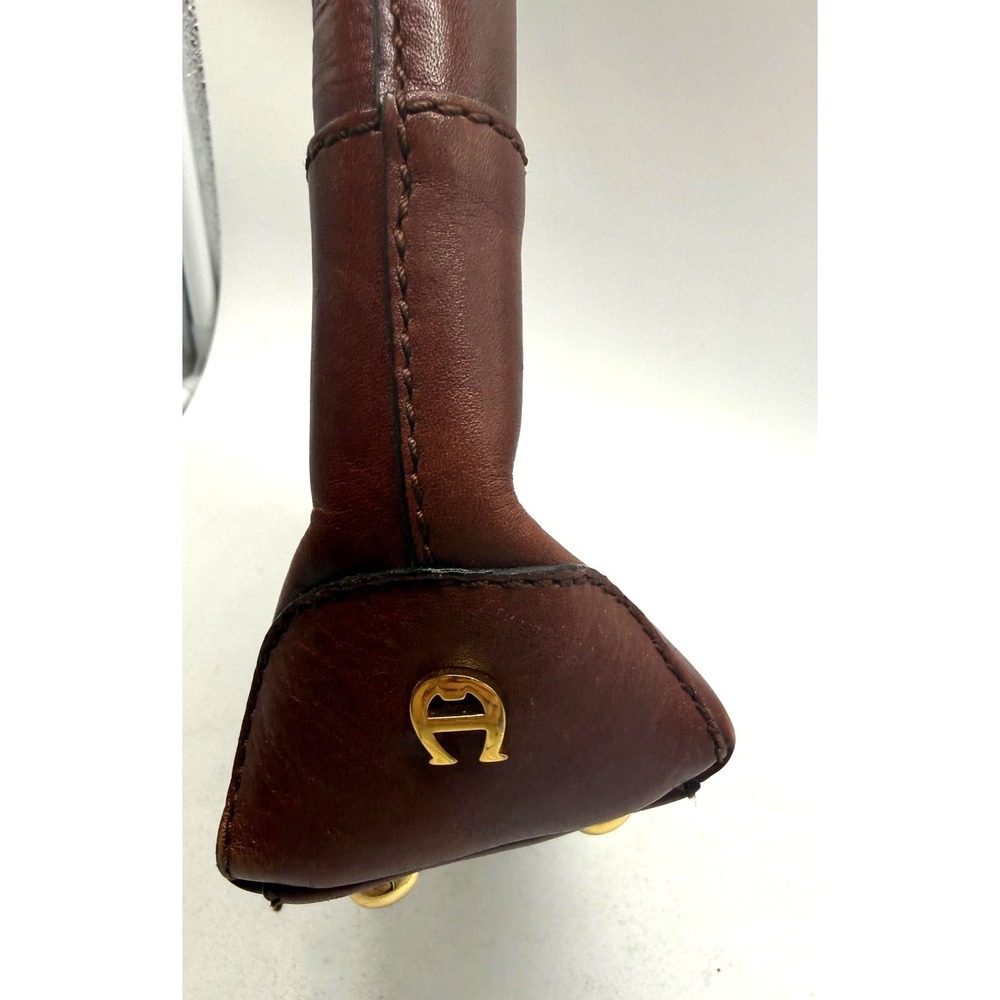 Etienne Aigner Satchel Bag Womens Small Brown Leather Top Handle Logo Purse - Picture 3 of 12